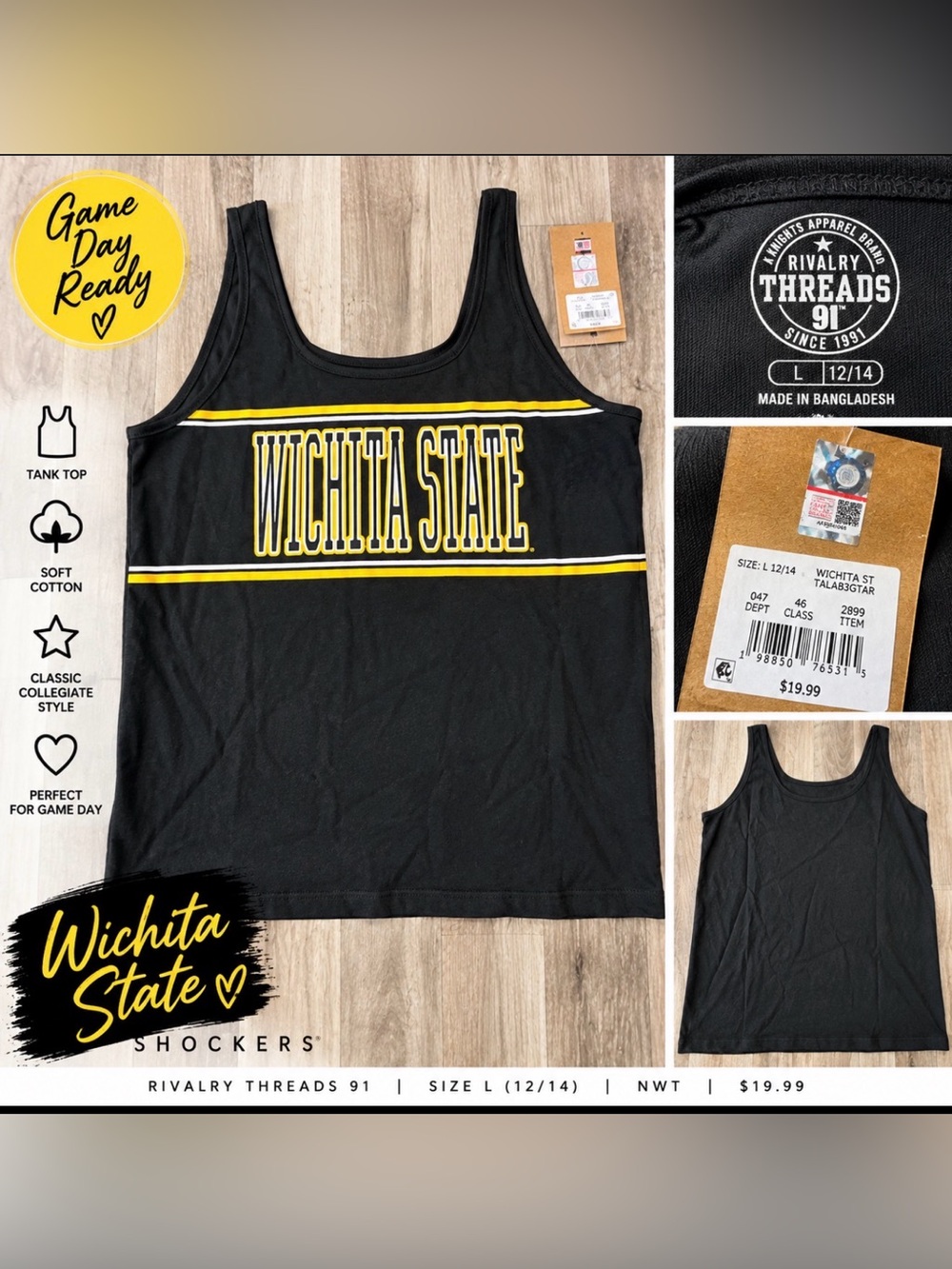 Wichita State Shockers Rivalry Threads 91 Tank Top – Size L – NWT